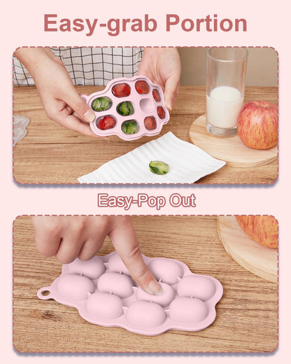KingKam Baby Food Freezer Trays with Lids (2 Pack), Silicone Nibble Freezer Tray, Breastmilk Popsicle Molds, Baby Food Storage Containers Ice Cube Tray Maker