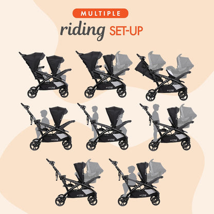 Baby Trend Sit N' Stand Tandem Double Stroller 2.0 DLX and EZ-Lift Plus Car Seat Set with 5 Point Safety Harnesses and Cozy Cover, Modern Khaki