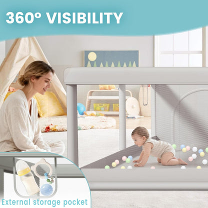 Hiaksedt Baby Playpen 50x50 Inch, Play Pens for Babies and Toddlers Baby Fence Play Yards for Indoor & Outdoor with Breathable Mesh Anti-Fall Playpen