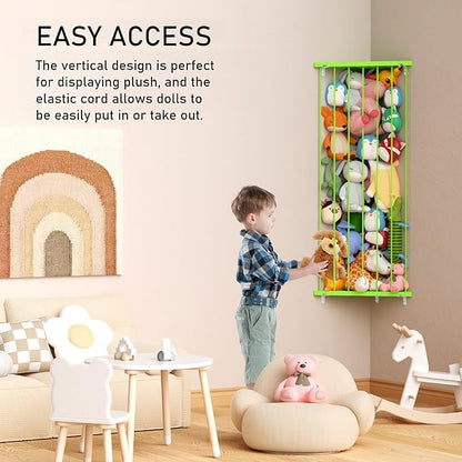 Stuffed Animal Storage Corner - Large Stuffed Animal Holder with Length Adjustable - Plush Storage Hanging Stuffed Animal Net for Wall(Green)