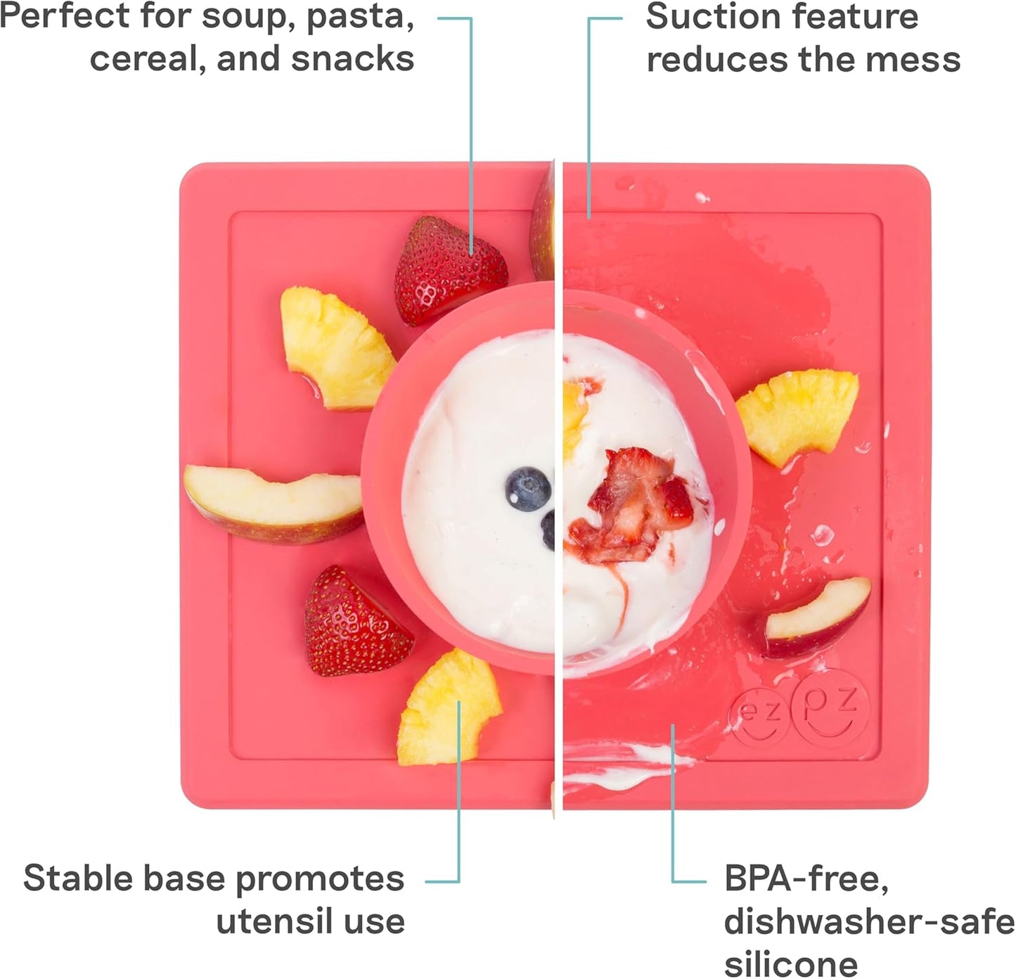 ezpz Happy Bowl - 24 Months + (Sage) - 100% Silicone Suction Bowl with Built-in Placemat – Dishwasher Safe