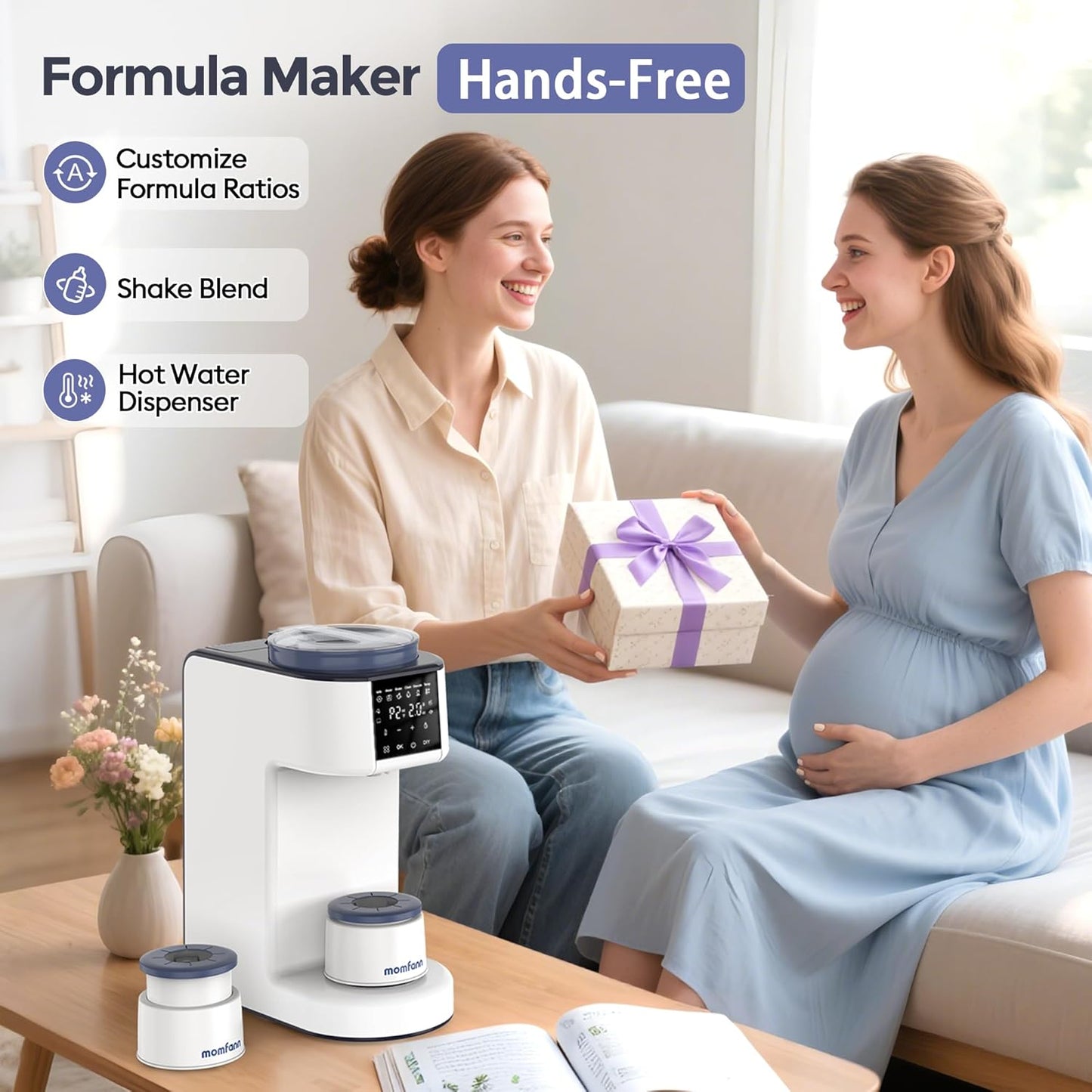 Momfann Formula Maker Pro, 2-Minute Quick Mix Baby Formula Dispenser, One-Touch Automatic Milk Maker, 3 Formula Temps + 4 Hot Water Choice, 2L Tank & Sealed Powder Container for Clump-Free Formula