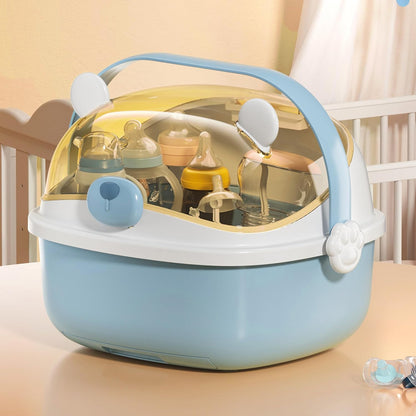 Baby Bottle Drying Rack Storage, Nursing Bottle Storage Box Organizer with Cover, Portable Kitchen Cabinet Organizer, Durable countertop Dryer (Light Sky Blue)