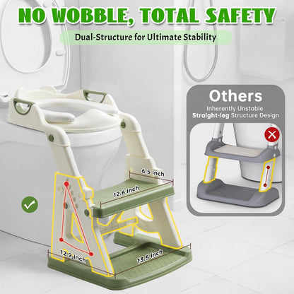Potty Training Toilet Seat, Stable Potty Training Seat with Step Stool, 2 in 1 Toddler Toilet Seat with Steps for Kids Boys Girls, Toddler Potty Seat with Ladder, Splash Guard, Anti-Slip Pads (Gray)