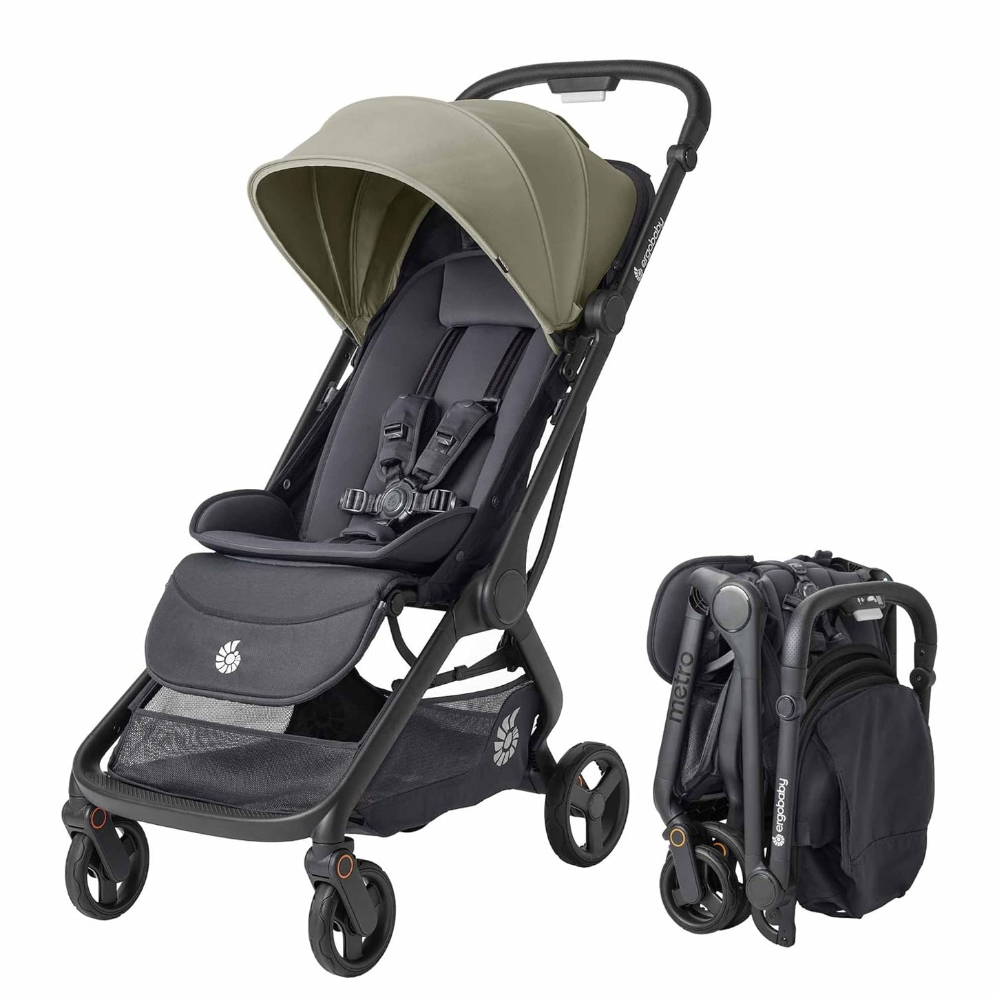 Ergobaby Metro 3 Baby Stroller for Newborns, Infants, and Toddlers - Travel Stroller with One-Hand Fold, Near-Flat Recline, Adjustable Handlebar - Onyx Black