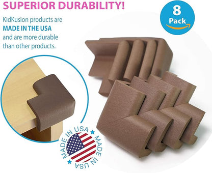 KidKusion Corner Cushion | Made in USA | Brown | 8 Pack | Furniture and Corner Protector