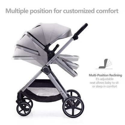 Lortsybab 2 in 1 Baby Stroller, Newborn Infant Toddler Convertible Pram Stroller for 0-36 Months Old Babies (Grey)