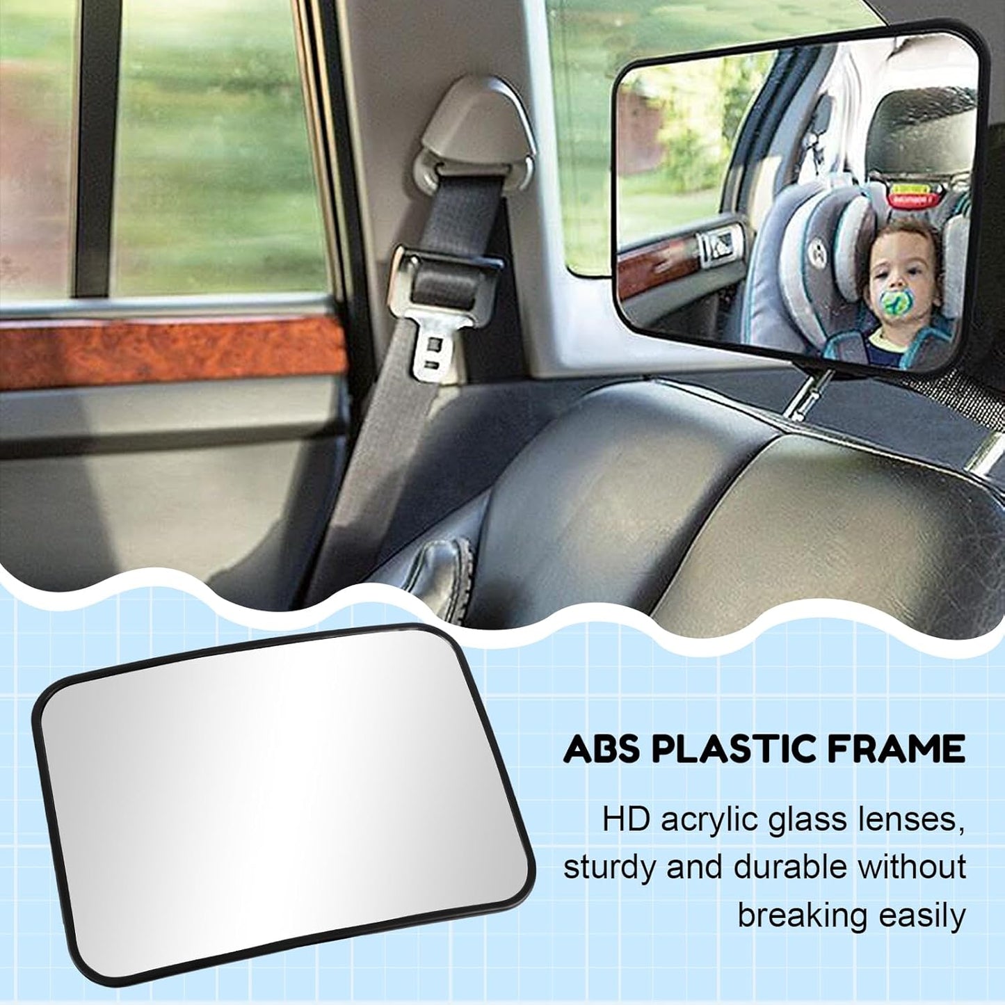 Shatterproof Baby Car Mirror, Car Seat Mirror for Baby Rear Facing Seat Easy Install on Headrest, Wide Angle Clear Wide View, Easily Observe the Child Move