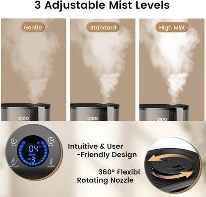 COMHOMA Top Fill Humidifiers for Bedroom, 5L Tank for Large Room, Easy to Fill & Clean, 28dB Quiet Cool Mist Air Humidifier for Home Baby Nursery & Plants, Touch/APP/7-color Nightlight, 36H, White