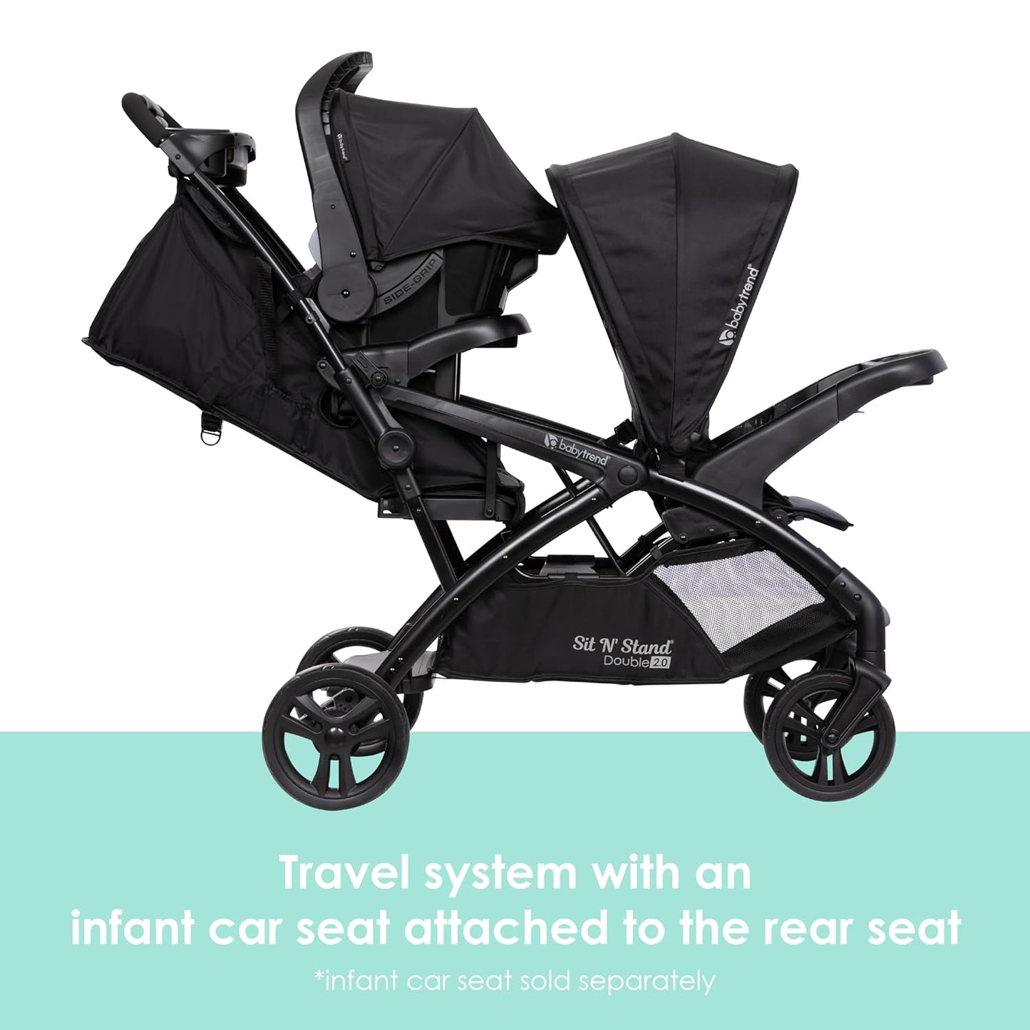 Baby Trend Sit N' Stand® Double 2.0 Stroller, Dash Black