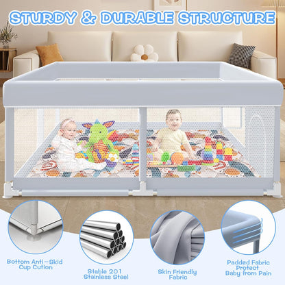 XVISHX Baby Playpen 50 x 50 Inch Play Pen Playards, Playpen for Babies and Toddlers, Baby Playard for Indoor & Outdoor Active Center Game Fence, with Skin-Friendly Fabric and Soft Breathable Mesh Grey