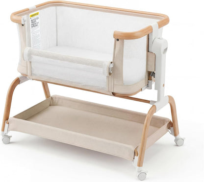 3 in 1 Baby Bassinet,Rocking Bassinets Bedside Sleeper with 6 Adjustable Heights,Breathable Full-Mesh,Comfortable Mattress & Lockable Wheels,Stable Rolling Portable Crib for Newborns(Gray) | Breathable Full Mesh, V-Shaped Structure