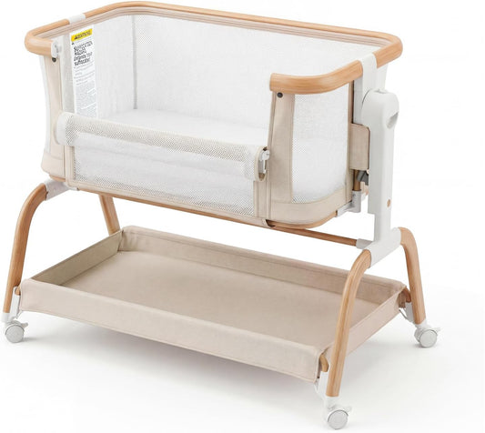 3 in 1 Baby Bassinet,Rocking Bassinets Bedside Sleeper with 6 Adjustable Heights,Breathable Full-Mesh,Comfortable Mattress & Lockable Wheels,Stable Rolling Portable Crib for Newborns(Gray) | Breathable Full Mesh, V-Shaped Structure