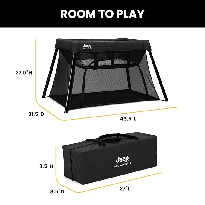 Jeep Horizon Compact Travel 2-in-1 Play Yard and Bassinet, Black