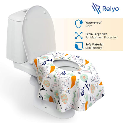Relyo Disposable Toilet Seat Cover for Travel – 20 Pack with Covers Wrapped in Sets of 2, Non-Flushable Liners, Fits Most Seats – Kids, Toddlers, Adults (Dinosaurs, 20)