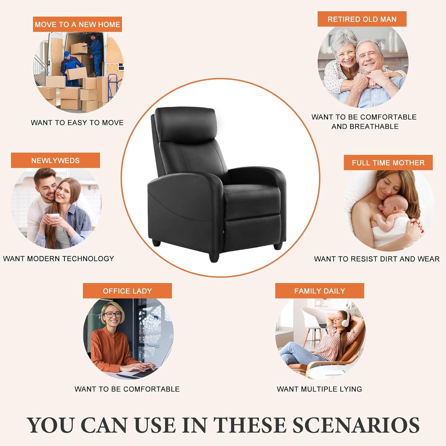 Sweetcrispy Recliner Chair, 360 Swivel Rocker Chair for Adults, Glider Rocker Recliners, Nursery Chairs for Living Room, High Back, Upholstered Deep Seat, Classical Brown