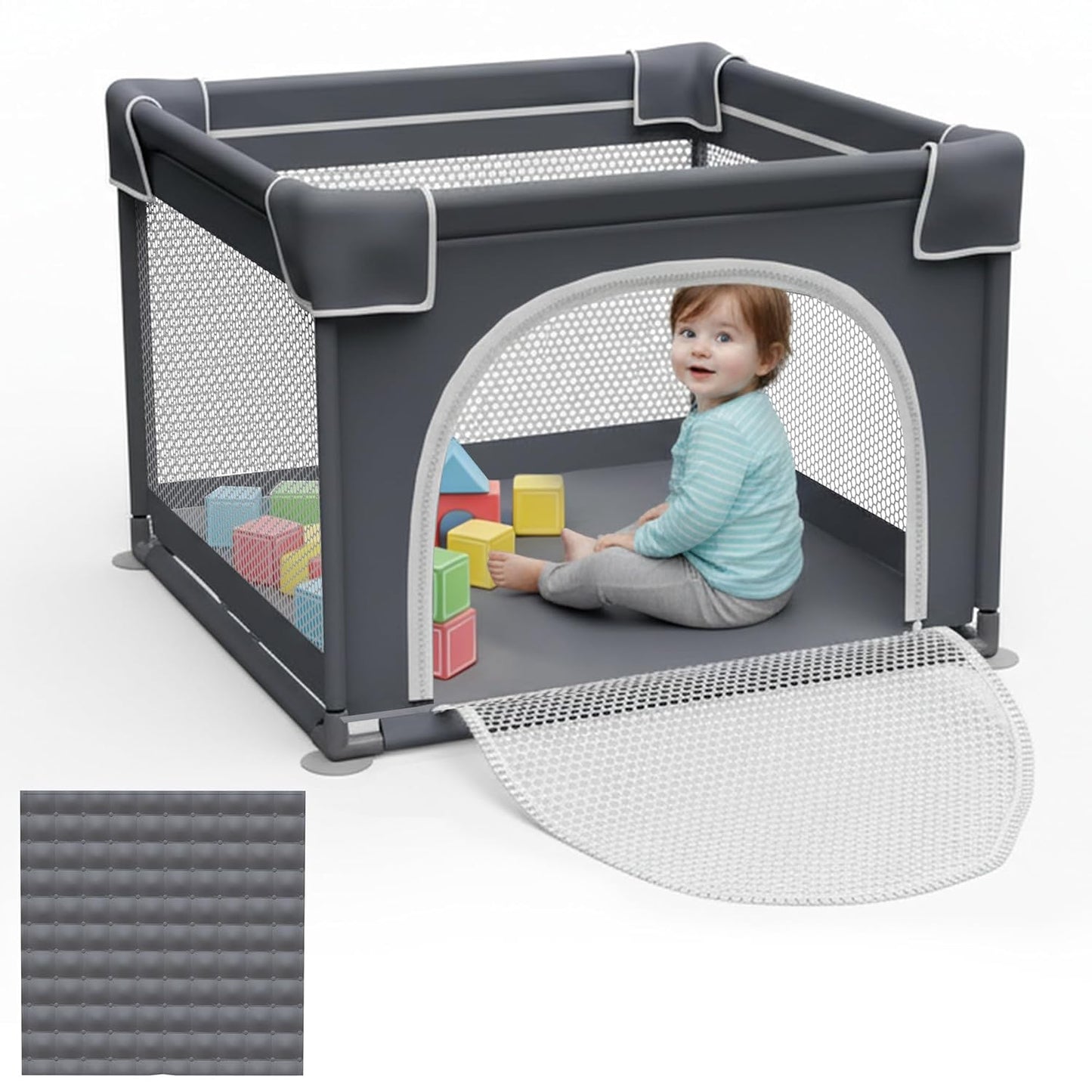 Grobeybees Playpen for Babies and Toddlers, Small Baby Playpen, Playard with Bag, Indoor & Outdoor Play Pen, Sturdy Safety Baby Play Yard with Soft Breathable Mesh(Black, 36x36 inches)