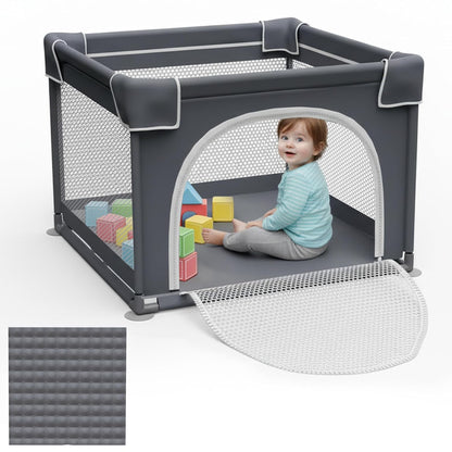 Grobeybees Playpen for Babies and Toddlers, Small Baby Playpen, Playard with Bag, Indoor & Outdoor Play Pen, Sturdy Safety Baby Play Yard with Soft Breathable Mesh(Black, 36x36 inches)