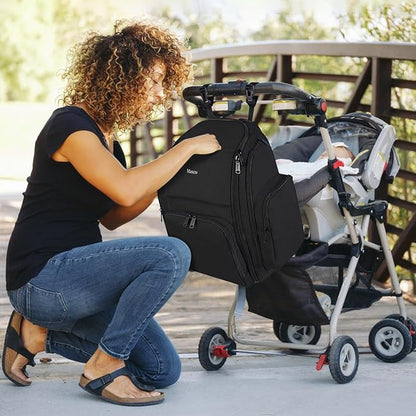 Mancro Backpack Diaper Bag, Waterproof Boy Travel Bag for Dad and Men, Large Multi-Function, Many Pockets, Lightweight, Stylish Diaper Backpack, Black