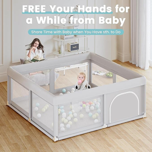 Hiaksedt Baby Playpen 50x50 Inch, Play Pens for Babies and Toddlers Baby Fence Play Yards for Indoor & Outdoor with Breathable Mesh Anti-Fall Playpen