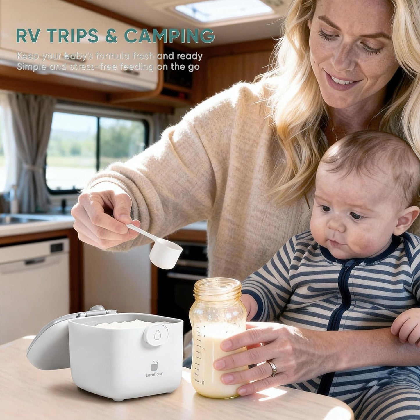 Termichy Baby Formula Dispenser, Portable Formula Dispenser Container with Scoop and Carry Handle for Travel Outdoor Activities for Baby Infant, 500ml