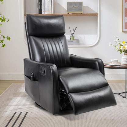 Trustyue Swivel Rocker Recliner Chair, 360° Swivel Recliner with Heat and Massage, Rocker Recliner Nursery Glider Chair with Side Pockets for Living Room (Beige, Fabric)