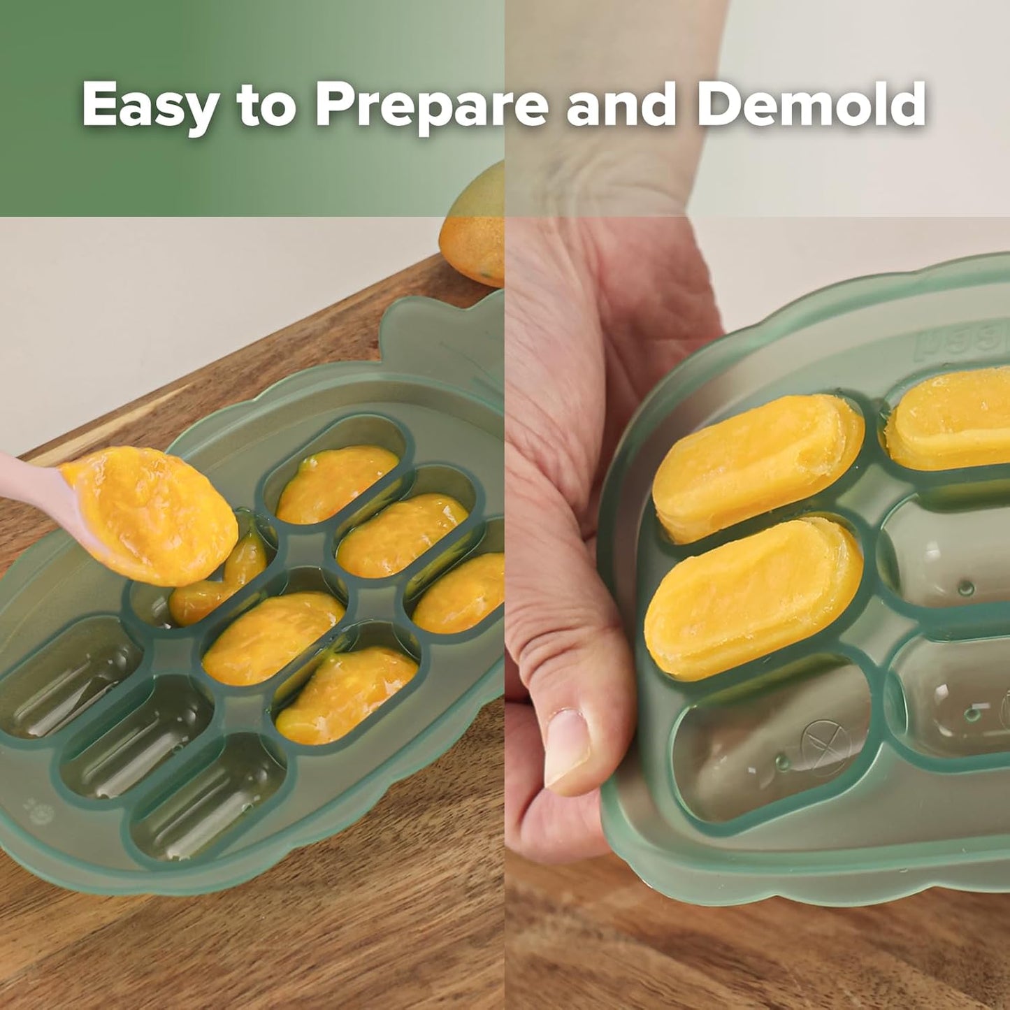 Haakaa Silicone Nibble Freezer Tray -Breastmilk Popsicle Mold - Baby Fruit Food Feeder Tray - Baby Food Maker - Ice Cube Tray - 4 Months+ Babies - BPA Free -Apricot
