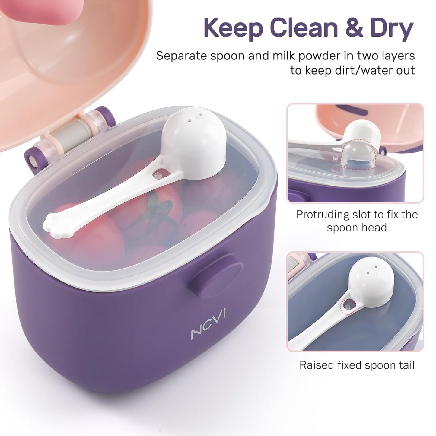 NCVI Baby Formula Dispenser On The Go, Formula Container To Go, Formula Holder for Travel, Outdoor Picnic with Baby Infant, Portable Container for Milk Powder, Snacks, Candy, Fruits (Pink)