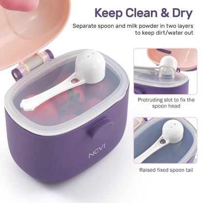 NCVI Baby Formula Dispenser On The Go, Formula Container To Go, Formula Holder for Travel, Outdoor Picnic with Baby Infant, Portable Container for Milk Powder, Snacks, Candy, Fruits (Pink)