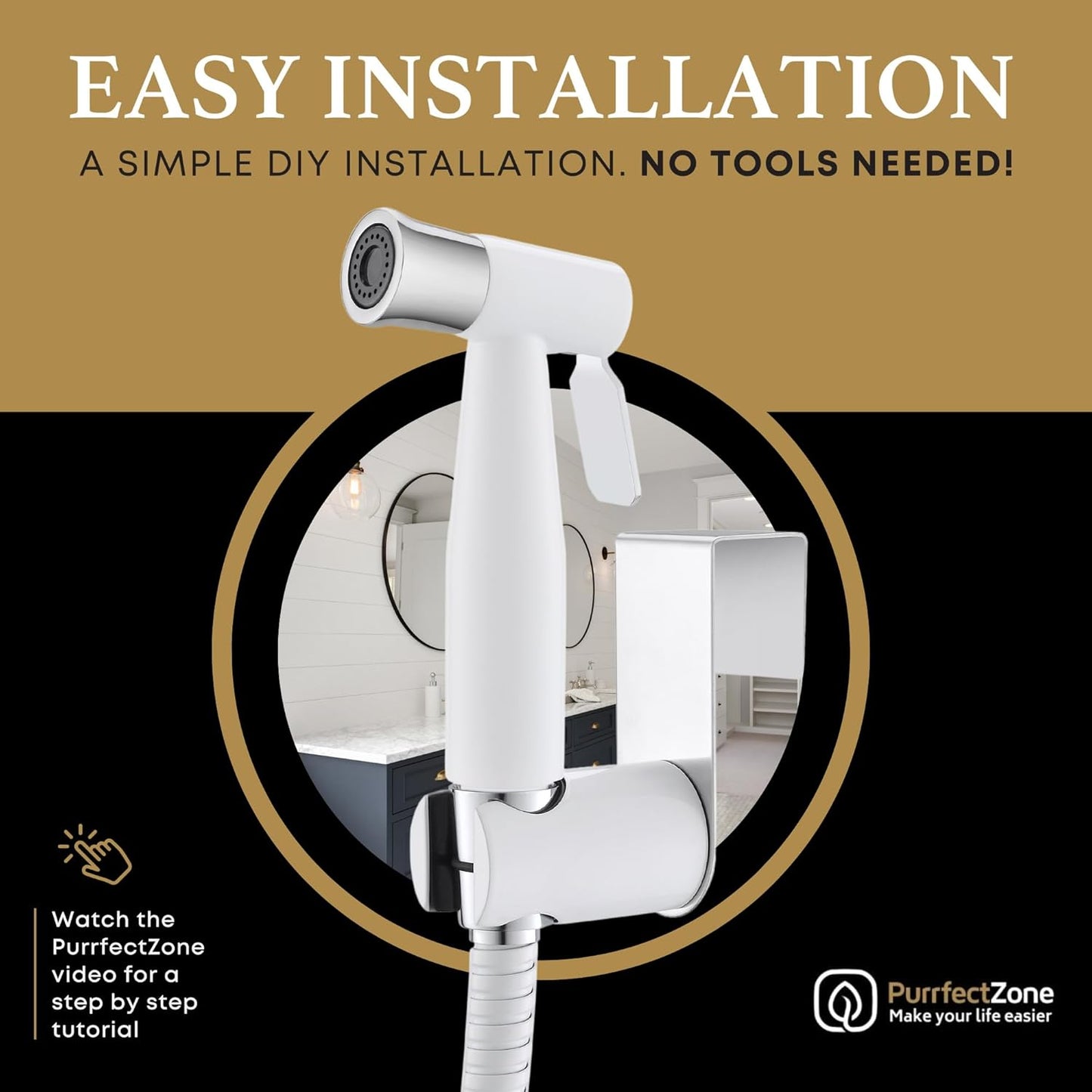 Purrfectzone Bidet Sprayer for Toilet, Handheld Sprayer Kit, Cloth Diaper Sprayer Set - Easy to Install - Stainless Steel