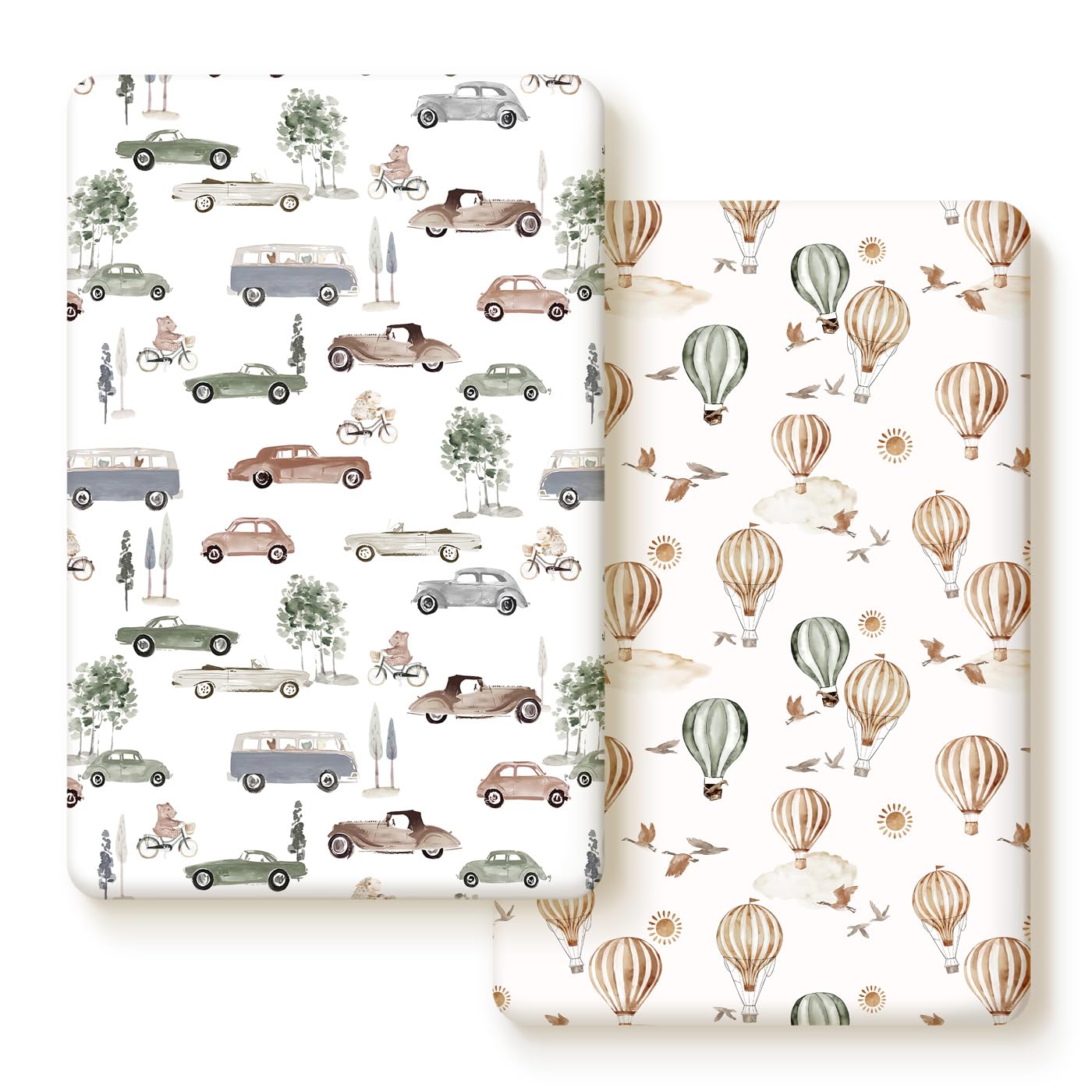 GRSSDER Stretch Ultra Soft Jersey Knit Fitted Pack n Play Playard Sheets Set 2 Pack，Fits Portable/Mini Cribs Sheets, Playards Mattress Pads, Stylish Watercolor Animals for Baby, Mint Green