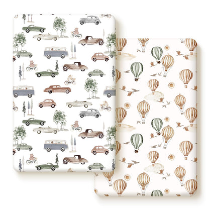 GRSSDER Stretch Ultra Soft Jersey Knit Fitted Pack n Play Playard Sheets Set 2 Pack，Fits Portable/Mini Cribs Sheets, Playards Mattress Pads, Stylish Watercolor Animals for Baby, Mint Green