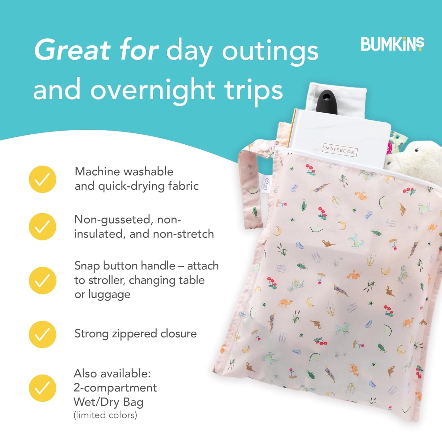 Bumkins Disney Waterproof Wet Bag for Baby, Travel, Swim Suit, Cloth Diapers, Pump Parts, Pool, Gym Clothes, Toiletry, Strap to Stroller, Daycare, Zip Reusable Bag, Packing Pouch, Winnie the Pooh