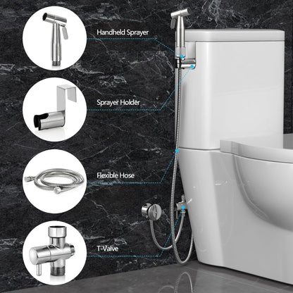 Blissland Bidet Sprayer for Toilet with Adjustable Water Pressure, Handheld Bidet Sprayer Kit- Stainless Steel（Don't‌ Use Teflon Tape for Installation）