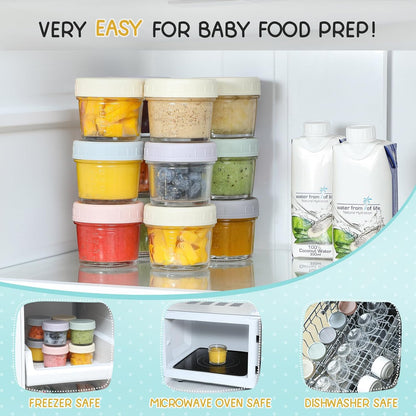 VITEVER 12 Pack Glass Baby Food Storage Containers - 8 oz Baby Food Storage Jars With Lids, Baby Food Maker, Microwave, Dishwasher & Freezer Safe
