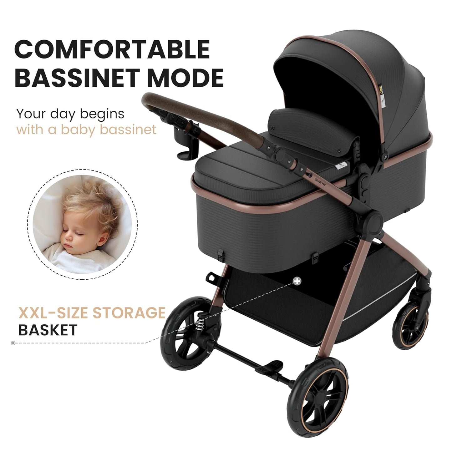 Accombe 2 in 1 Baby Stroller, Convertible Bassinet Pushchair for Infants and Newborns 0-36 Months