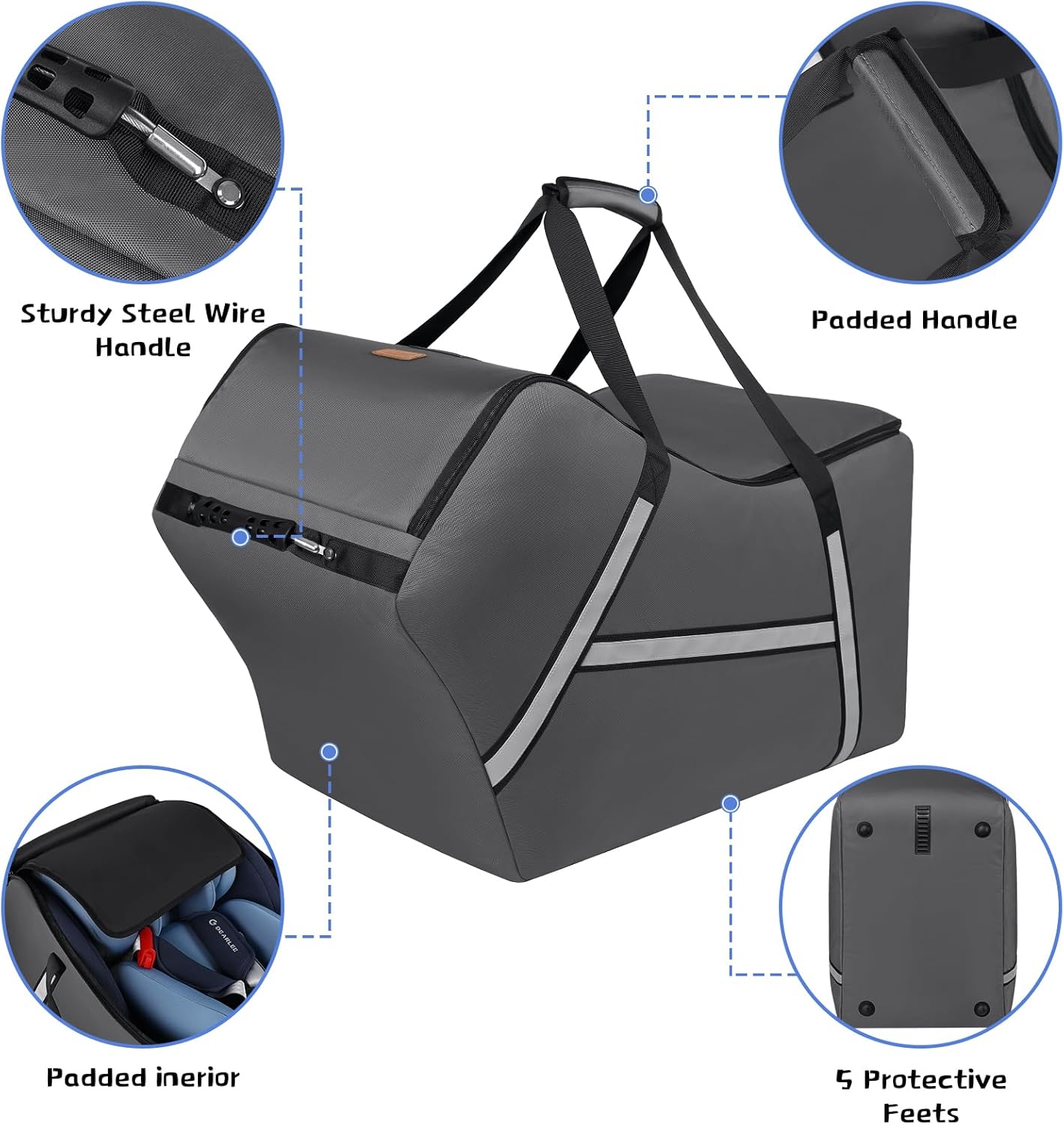 Infant Car Seat Travel Bag for Airplane Compatible with All Nuna Pipa Car Seat and Base,Chicco KeyFit 30 and Base, Padded Car Seat Bags for Air Travel,Car Seat Gate Check Bag with Side Pocket, Black
