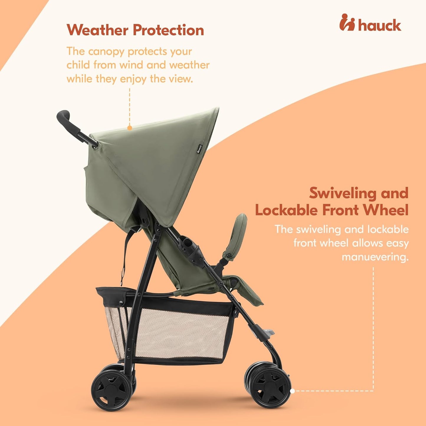 hauck Lightweight and Compact Travel Baby/Toddler Foldable Stroller, Sport, Dark Olive