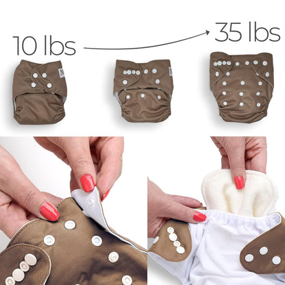 Nora's Nursery Cloth Diapers 7 Pack with 7 Inserts & 1 Wet Bag - Waterproof Cover, Washable, Reusable & One Size Adjustable Pocket Diapers for Newborns and Toddlers - Cali Coastal