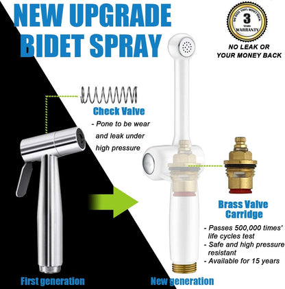 Handheld Bidet Toilet Sprayer, White Bidet Spray for Toilet, Cloth Diaper Sprayer with Backflow Preventer, Adjustable Water Jet Spray with 7.9" Long Wand