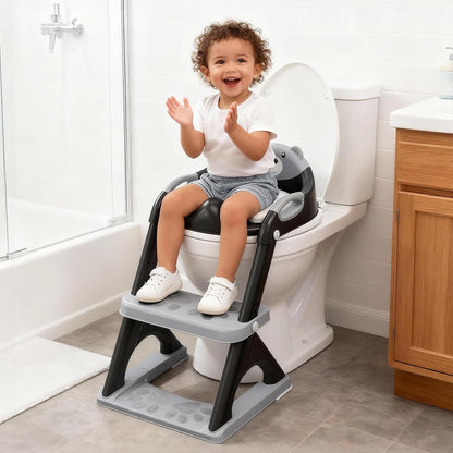 Potty Training Seat, SKYROKU Upgrade Toddler Toilet Seat for Kids Boys Girls, 2 in 1 Potty Training Toilet, Splash Guard Anti-Slip Pad Step Stool,New Sector-Shape Stabilized Base (8899+Grey)