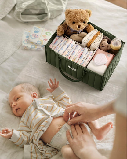 Blissful Diary Baby Diaper Caddy Organizer, Stylish Storage Basket for Newborn Essentials and Diaper Station, Gift for Baby Shower and Registry Must-Have, Mocha Brown