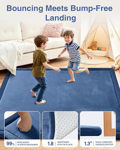 Baby Play Mat for Floor,1.3" Thick 50x50 Playpen Mat,Tummy Time Foam Mats,Plush Soft Padded Playmate for Babies 6-12 Months Crawling,Non-Slip Nursery Rug for Toddler Kids Playroom(Navy Blue)