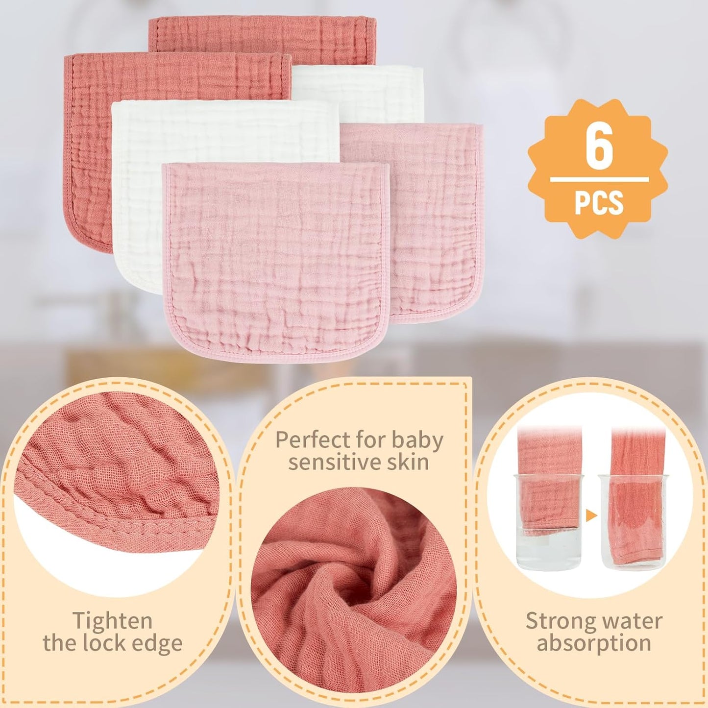 Muslin Burp Cloths 100% Cotton Baby Burp Cloths Soft, Absorbent 10x20 inches for Girls and Boys Baby Essentials