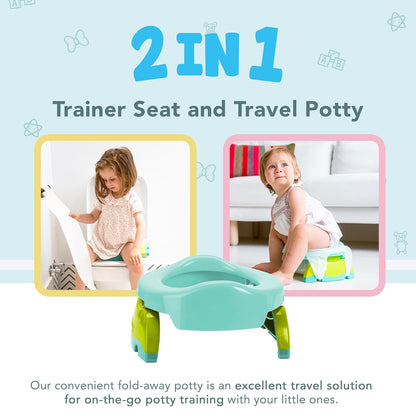 Kalencom Potette Plus 2-in-1 Travel Potty and Trainer Seat - Dual-Purpose Potty Training Toilet Seat - Portable Potty for Toddler Travel - with Durable, Lock-in Legs and Splash Guard - Pastel Mint