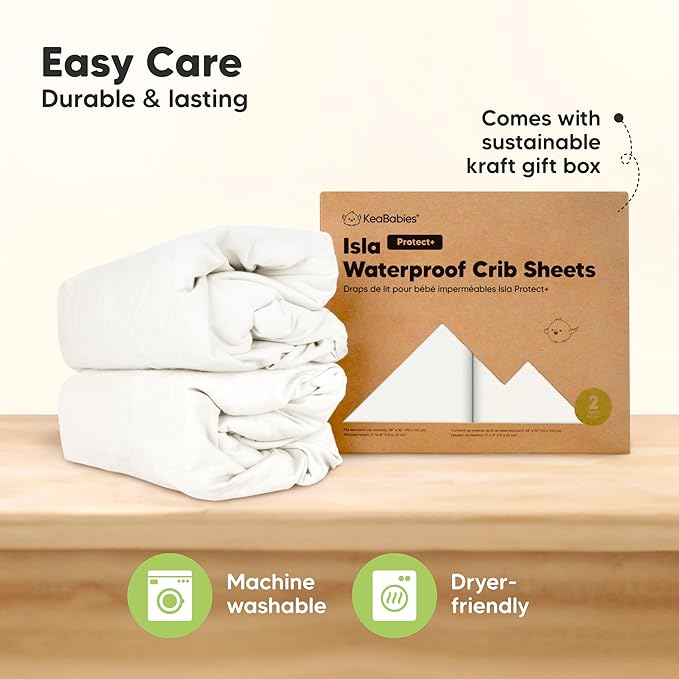 KeaBabies 2-Pack Waterproof Baby Crib Sheets for Boys,Girls -52x28 Viscose Derived from Bamboo Toddler Bed Sheet Neutral,Fitted Crib Mattress Protector Cover for Baby Bedding,Soft & Gentle(Soft White)
