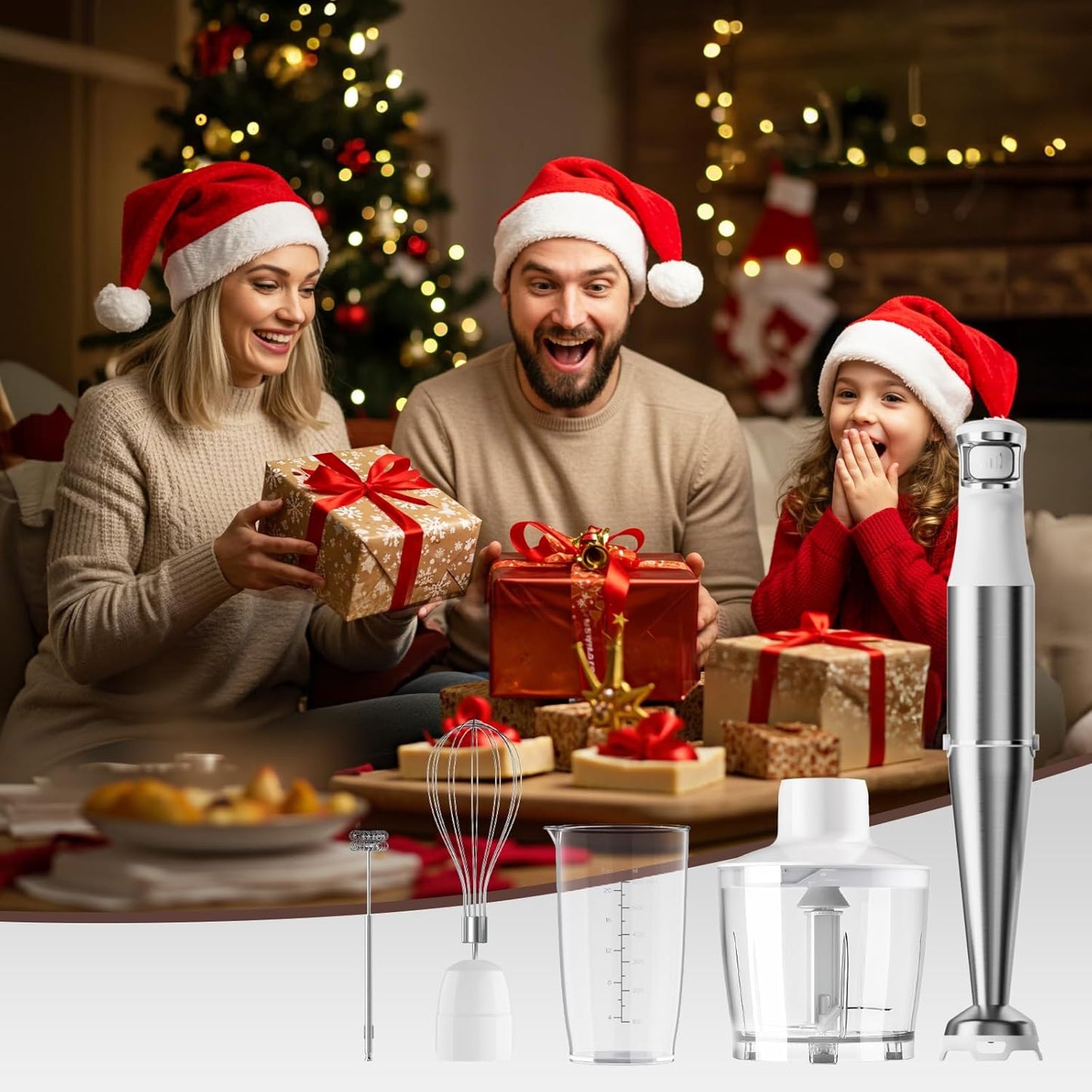 Turelar Immersion Blender Handheld Corded Hand Blenders Set 1100W, Trigger Variable Speed 5 in 1 Stick Emulsifier with Chopper, Whisk and Frother for Soup, Baby Food and Smoothies, Orange