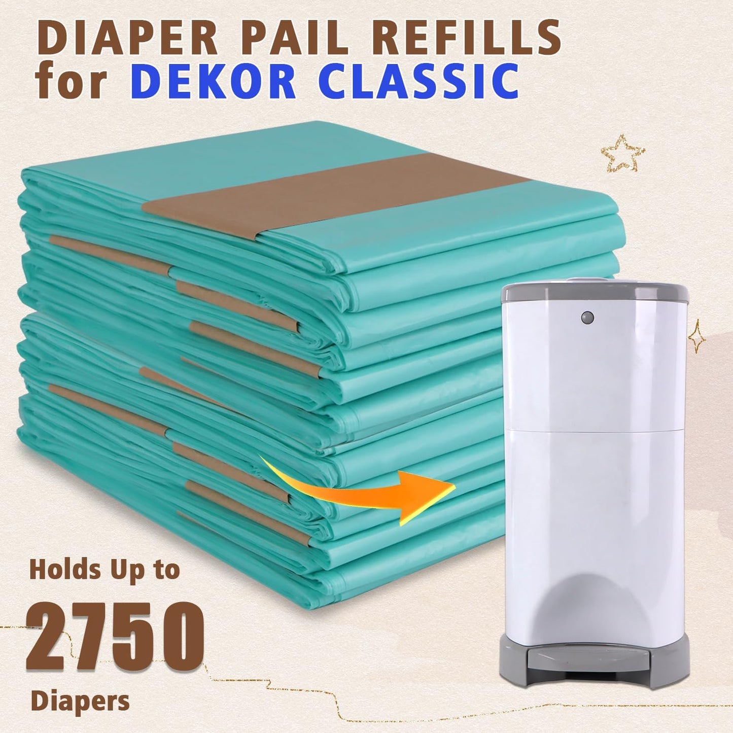 Sloyar Refills Compatible with DEKOR CLASSIC Diaper Pails/3 Pack/Versatile and Functional/Suitable for Seniors and Infants/Baby Powder Fragrance/Holds up to 1650 Diapers