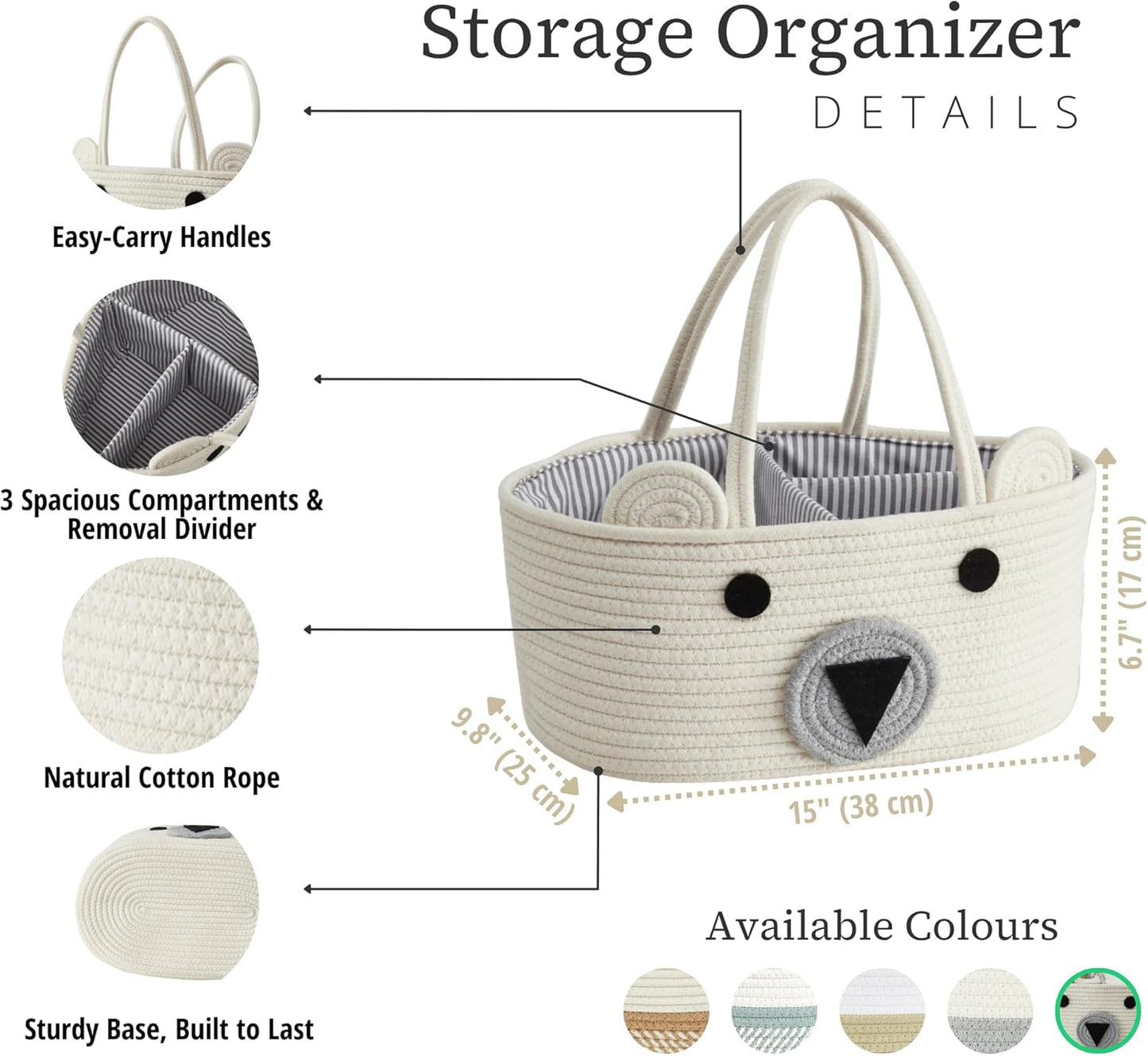 DECOMOMO Baby Caddy Organizer, Mother's Day Diaper Caddy Basket, Baby Baskets for Baby Shower (Spiral Beige & White, Large)