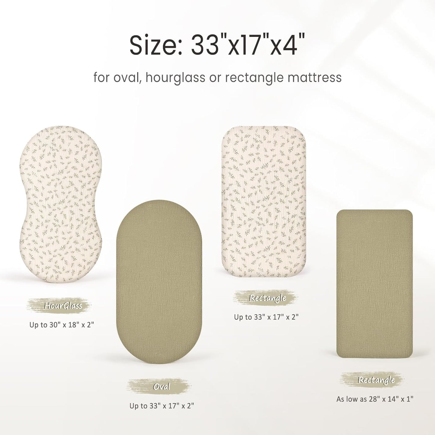 lulumoon Baby Bassinet Sheets Muslin: Cotton Bedside Bassinet Sheets Leaf for Boys - Fitted for Bedside Sleeper Mattress